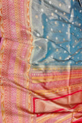 Exquisite  Blue Banarasi Handloom Pure Tissue Silk Saree with Katan Silk Border - Luxurion World