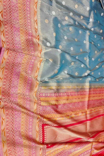 Exquisite  Blue Banarasi Handloom Pure Tissue Silk Saree with Katan Silk Border - Luxurion World