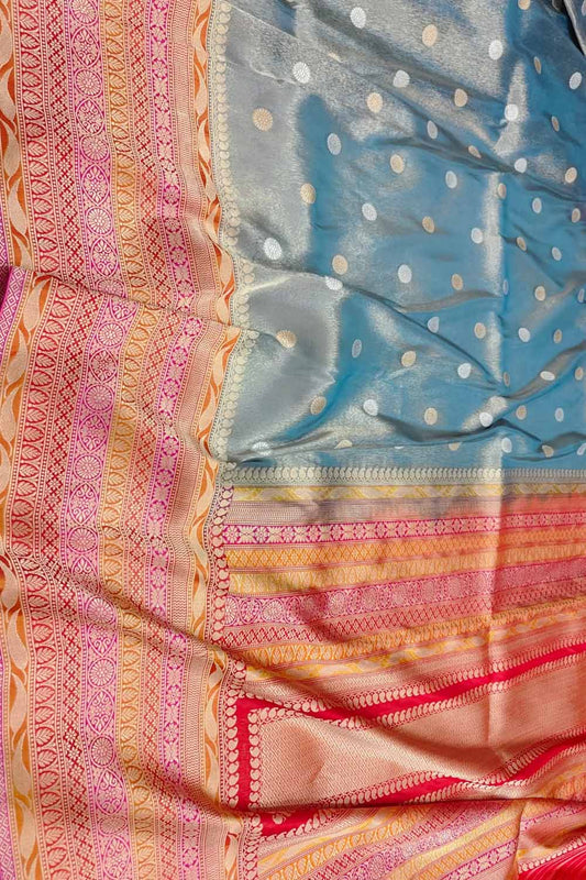 Exquisite  Blue Banarasi Handloom Pure Tissue Silk Saree with Katan Silk Border - Luxurion World