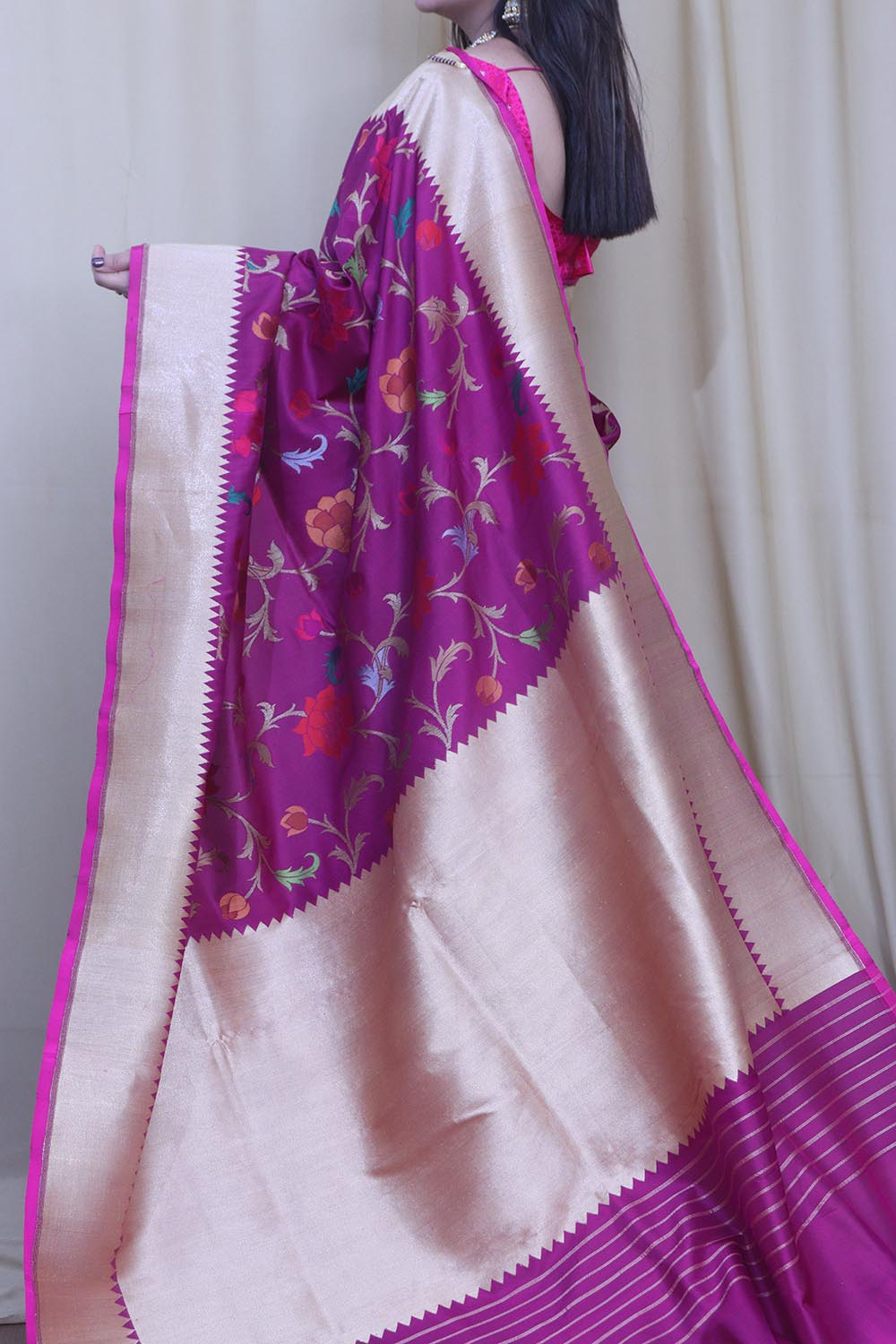 Exquisite Purple Banarasi Handloom Pure Katan Silk Meenakari Saree - Luxurion World