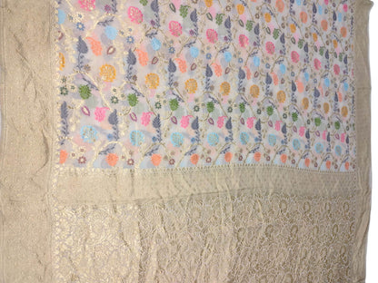 Exquisite Dyeable Banarasi Handloom Pure Georgette Silk Flower Design Meenakari Saree - Luxurion World