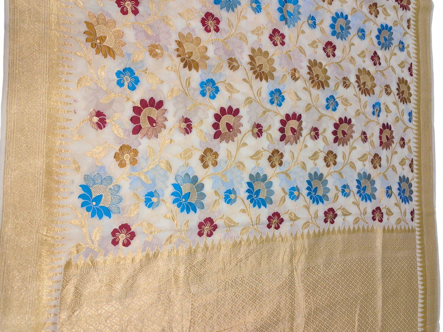 Exquisite Dyeable Banarasi Handloom Pure Georgette Silk Big Flower Design Meenakari Saree - Luxurion World