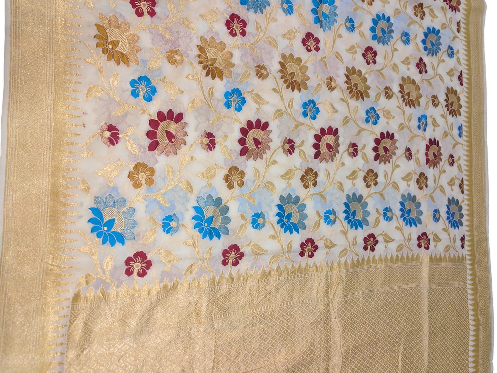 Exquisite Dyeable Banarasi Handloom Pure Georgette Silk Big Flower Design Meenakari Saree - Luxurion World