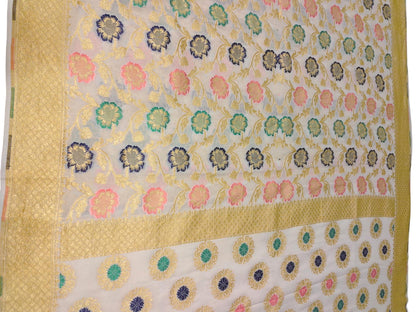 Exquisite Dyeable Flower Design Banarasi Handloom Pure Georgette Silk Meenakari Saree - Luxurion World