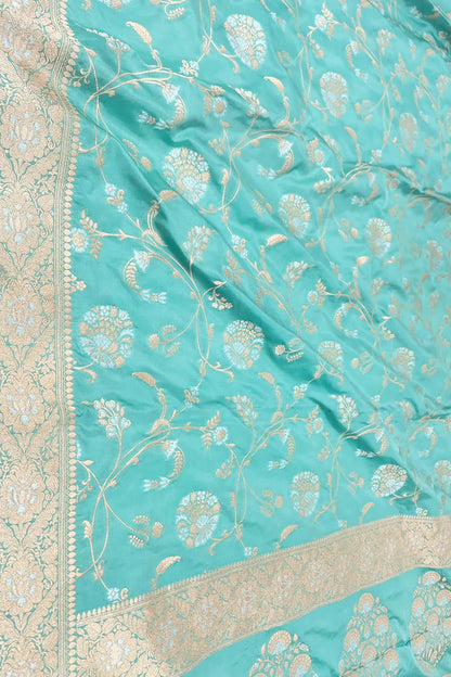 Blue Banarasi Handloom Pure Katan Silk Sona Roopa Jaal Work Saree - Luxurion World