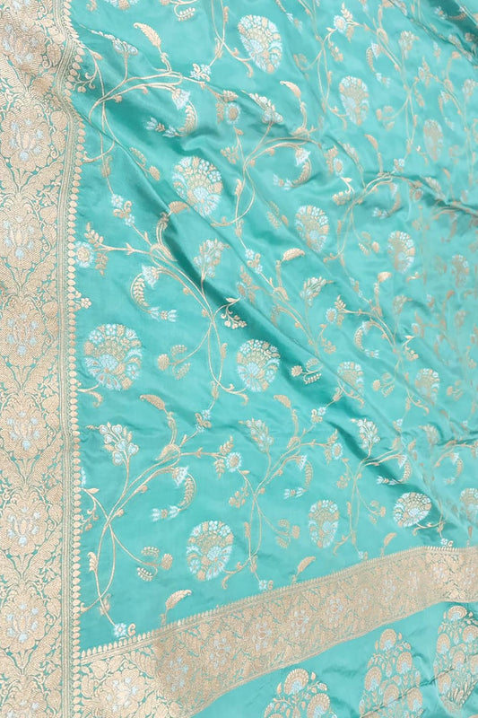 Blue Banarasi Handloom Pure Katan Silk Sona Roopa Jaal Work Saree - Luxurion World