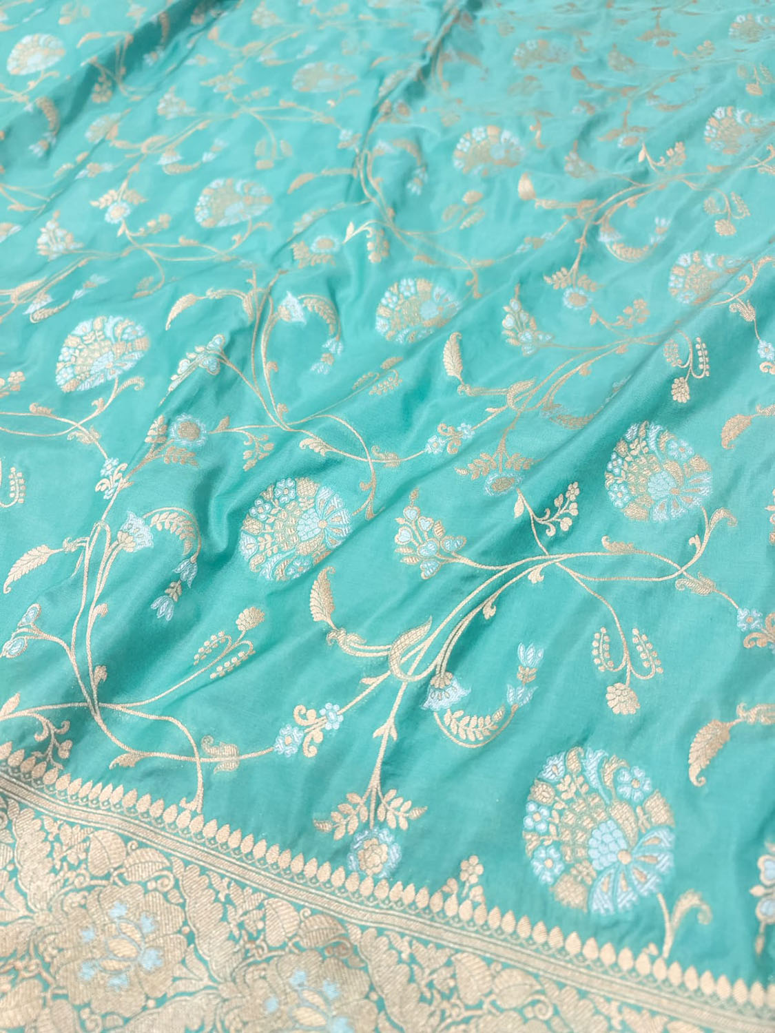 Blue Banarasi Handloom Pure Katan Silk Sona Roopa Jaal Work Saree - Luxurion World