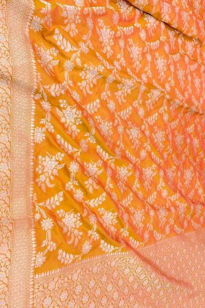 Orange Banarasi Handloom Pure Katan Silk Sona Roopa Jaal Work Saree - Luxurion World