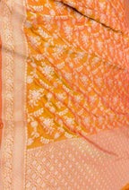 Orange Banarasi Handloom Pure Katan Silk Sona Roopa Jaal Work Saree - Luxurion World