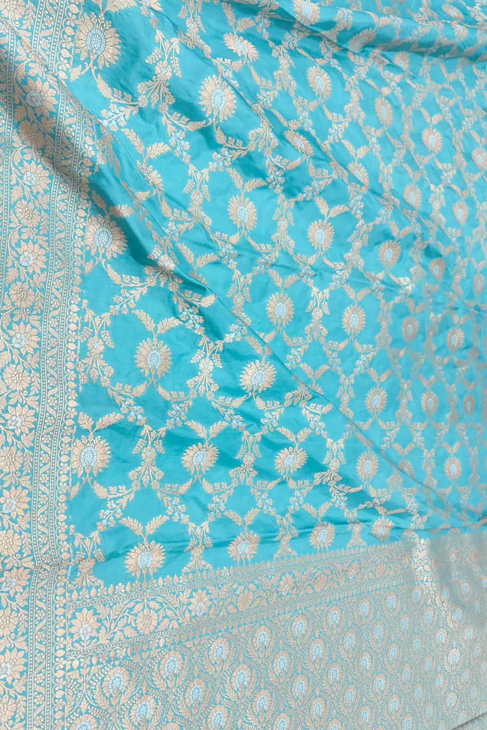 Blue Banarasi Handloom Pure Katan Silk Sona Roopa Jaal Work Saree - Luxurion World