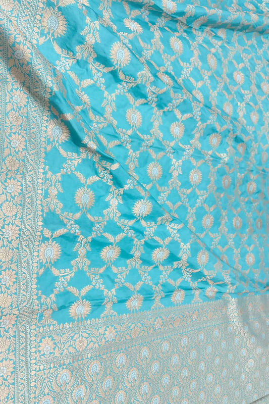 Blue Banarasi Handloom Pure Katan Silk Sona Roopa Jaal Work Saree - Luxurion World