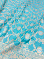 Blue Banarasi Handloom Pure Katan Silk Sona Roopa Jaal Work Saree - Luxurion World