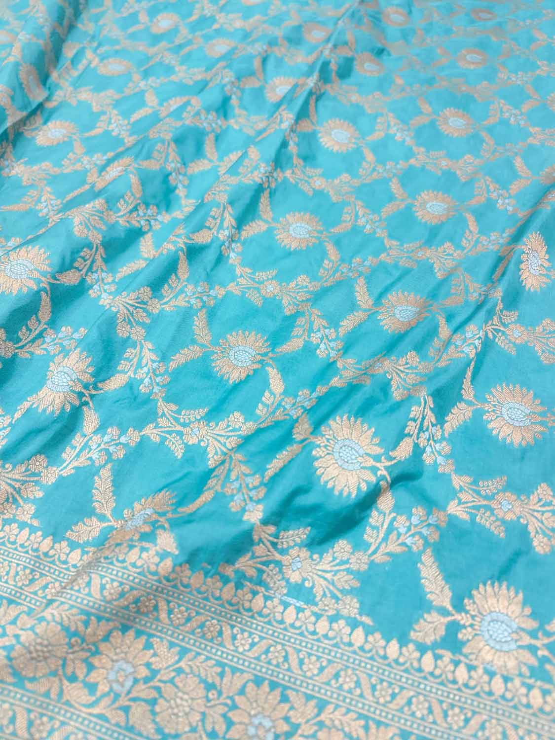 Blue Banarasi Handloom Pure Katan Silk Sona Roopa Jaal Work Saree - Luxurion World