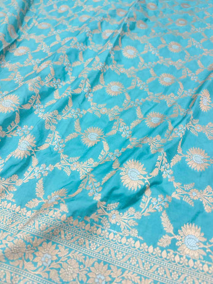 Blue Banarasi Handloom Pure Katan Silk Sona Roopa Jaal Work Saree - Luxurion World