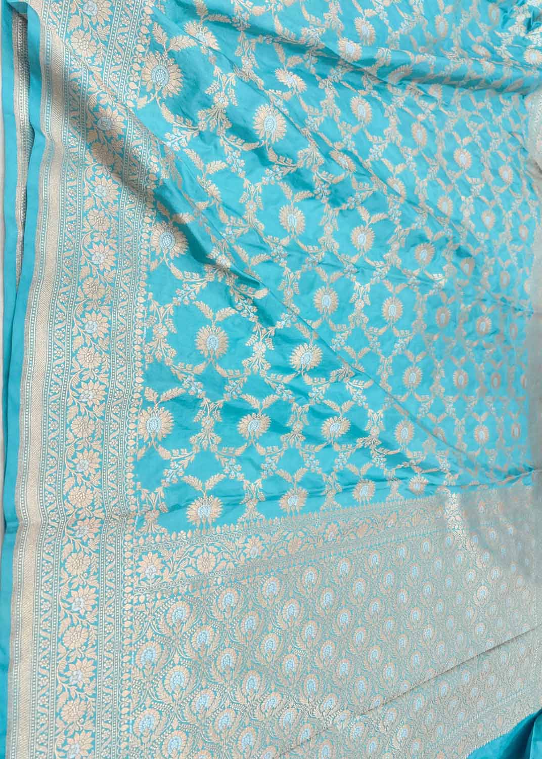 Blue Banarasi Handloom Pure Katan Silk Sona Roopa Jaal Work Saree - Luxurion World