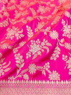 Pink Banarasi Handloom Pure Katan Silk Sona Roopa Jaal Work Saree - Luxurion World