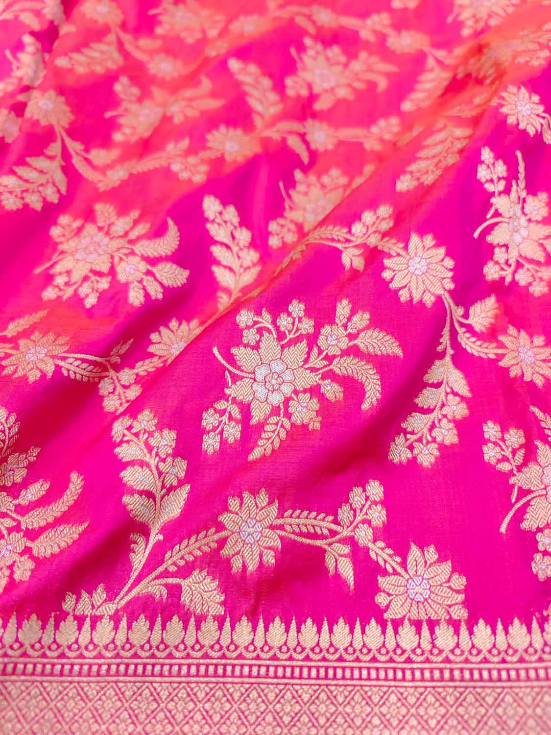 Pink Banarasi Handloom Pure Katan Silk Sona Roopa Jaal Work Saree - Luxurion World