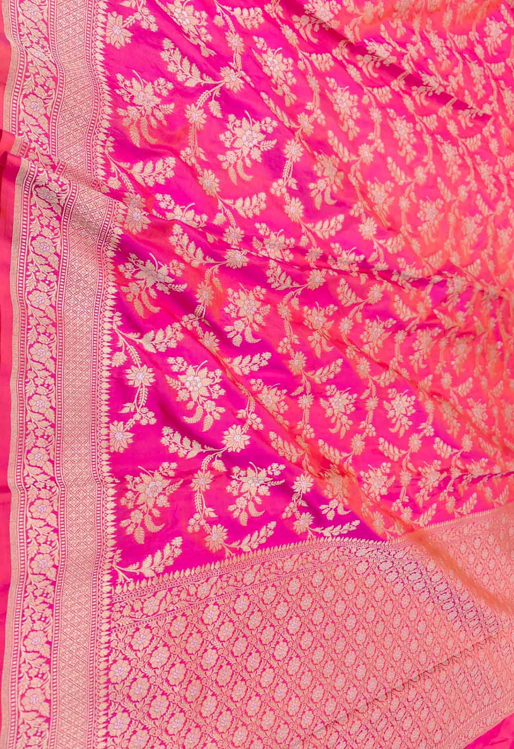 Pink Banarasi Handloom Pure Katan Silk Sona Roopa Jaal Work Saree - Luxurion World