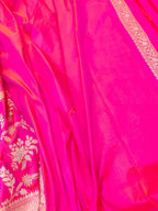 Pink Banarasi Handloom Pure Katan Silk Sona Roopa Jaal Work Saree - Luxurion World
