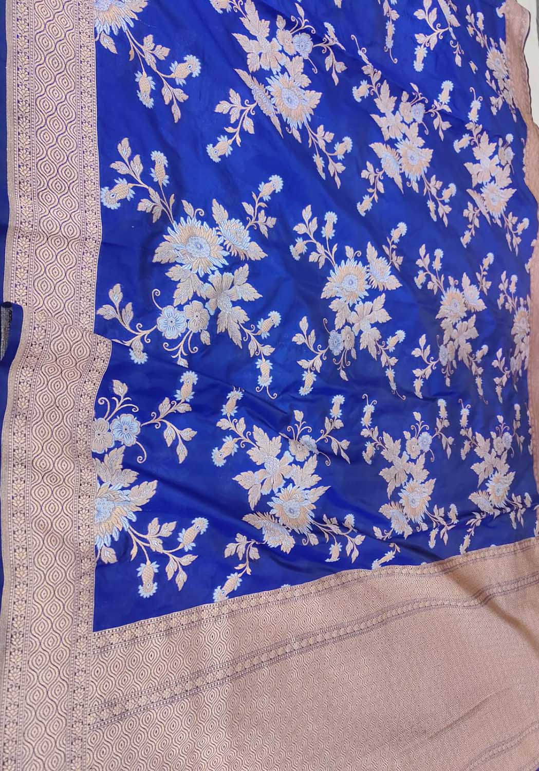 Blue Banarasi Handloom Pure Katan Silk Sona Roopa Jaal Work Saree - Luxurion World