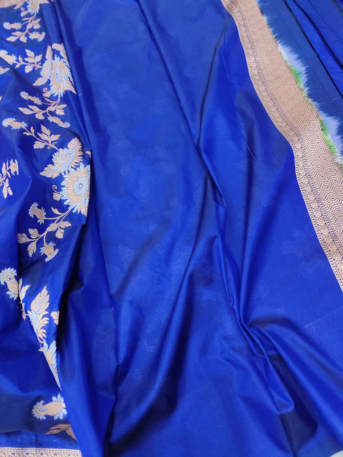 Blue Banarasi Handloom Pure Katan Silk Sona Roopa Jaal Work Saree - Luxurion World