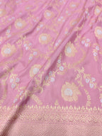 Pink Banarasi Handloom Pure Katan Silk Sona Roopa Jaal Work Saree - Luxurion World