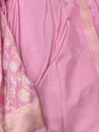 Pink Banarasi Handloom Pure Katan Silk Sona Roopa Jaal Work Saree - Luxurion World