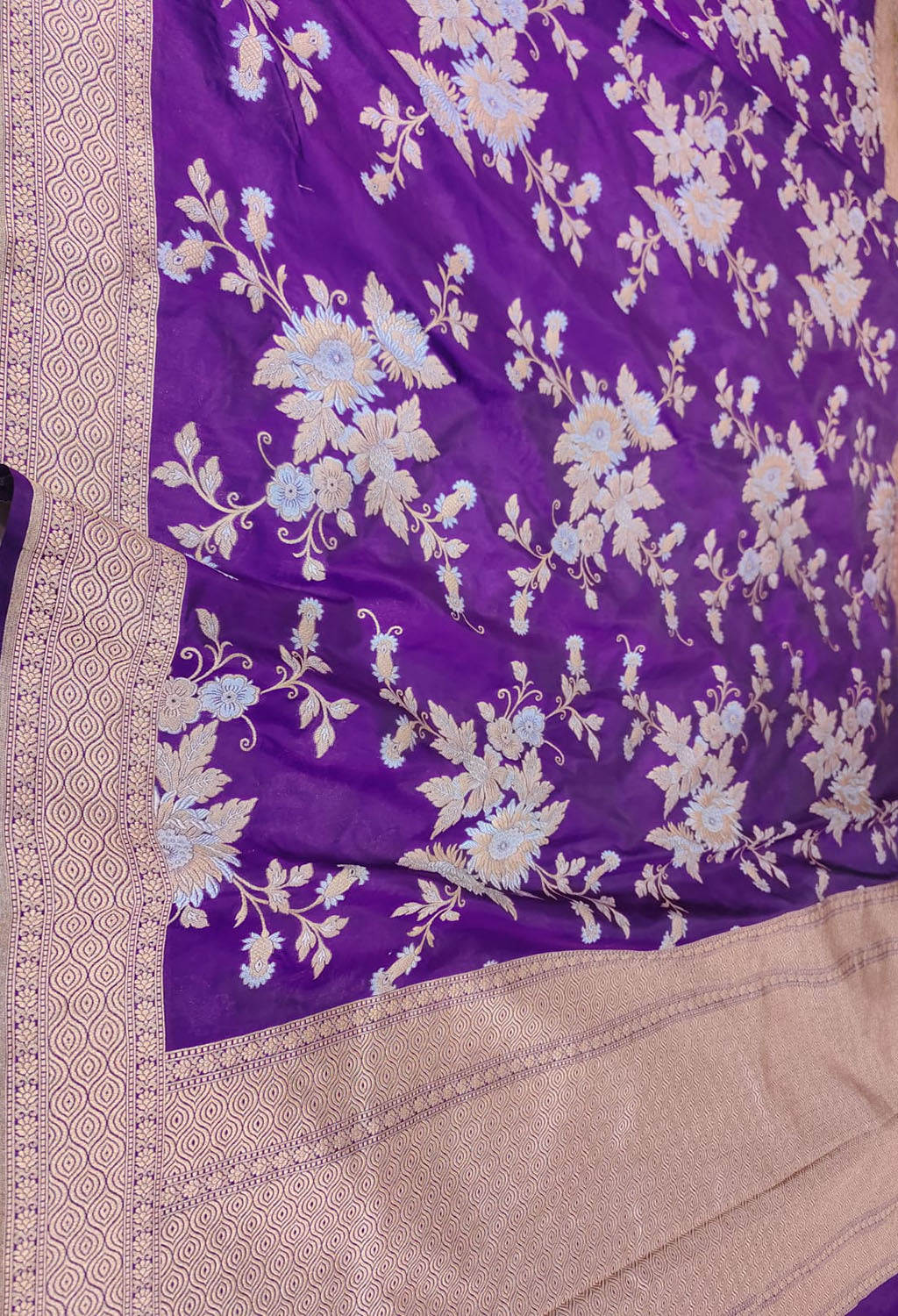 Purple Banarasi Handloom Pure Katan Silk Sona Roopa Jaal Work Saree - Luxurion World