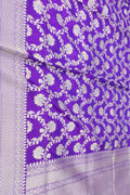 Purple Banarasi Handloom Pure Katan Silk Jaal Work Flower Design Saree - Luxurion World