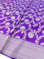 Purple Banarasi Handloom Pure Katan Silk Jaal Work Flower Design Saree - Luxurion World