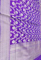 Purple Banarasi Handloom Pure Katan Silk Jaal Work Flower Design Saree - Luxurion World
