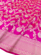 Pink Banarasi Handloom Pure Katan Silk Jaal Work Flower Design Saree - Luxurion World