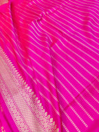 Pink Banarasi Handloom Pure Katan Silk Jaal Work Flower Design Saree - Luxurion World