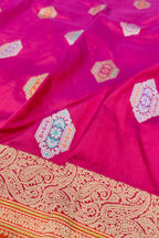 Pink Banarasi Handloom Pure Katan Silk Meenakari Saree - Luxurion World