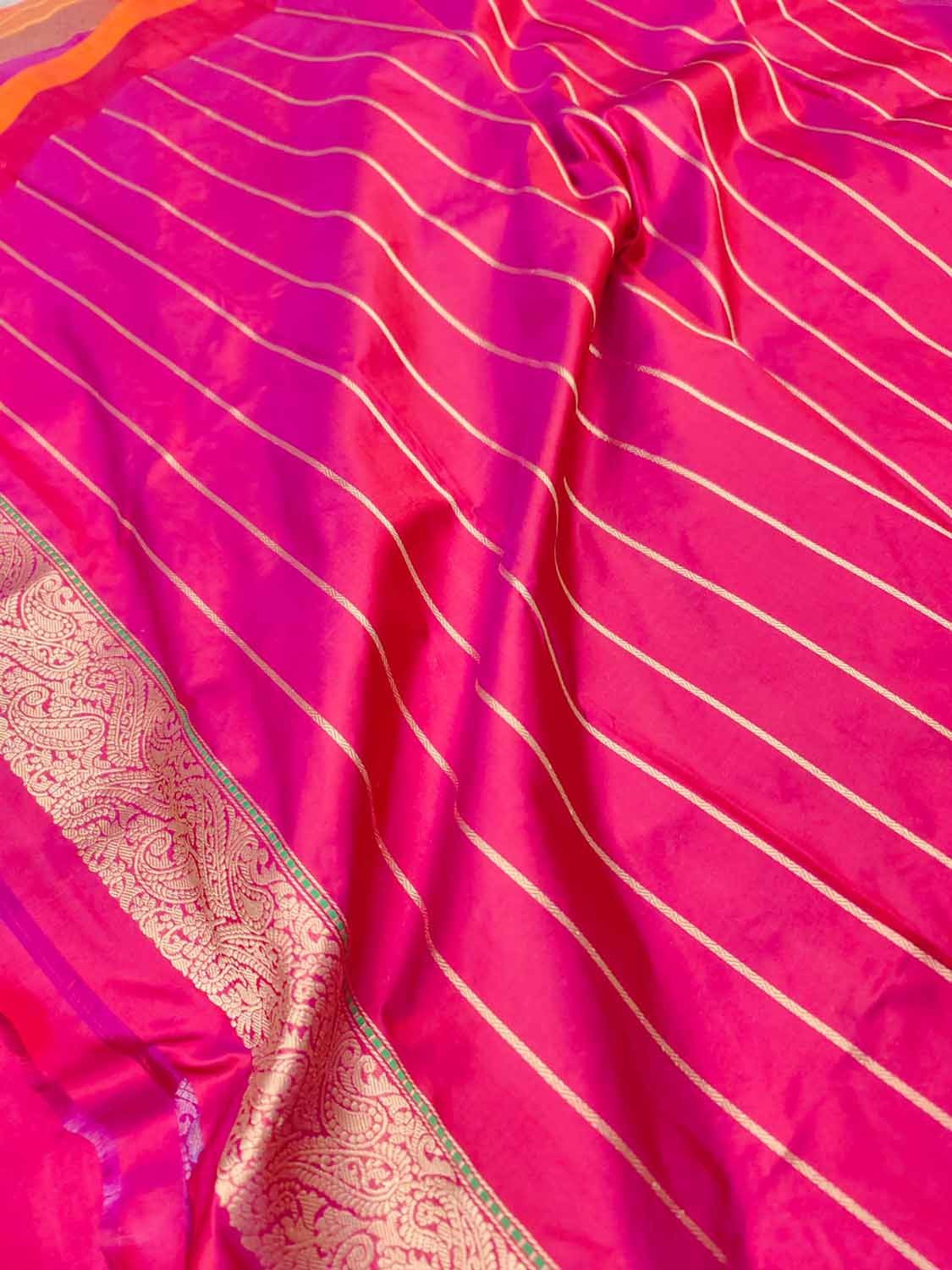 Pink Banarasi Handloom Pure Katan Silk Meenakari Saree - Luxurion World