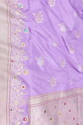 Purple Banarasi Handloom Pure Katan Silk Sona Roopa Flower Design Saree - Luxurion World
