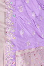 Purple Banarasi Handloom Pure Katan Silk Sona Roopa Flower Design Saree - Luxurion World