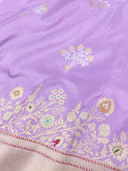 Purple Banarasi Handloom Pure Katan Silk Sona Roopa Flower Design Saree - Luxurion World