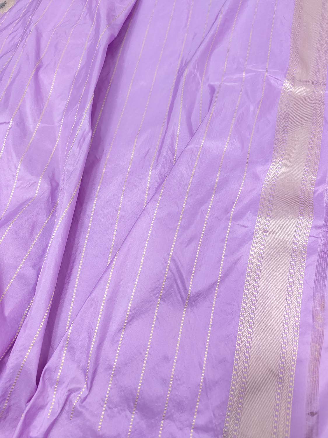 Purple Banarasi Handloom Pure Katan Silk Sona Roopa Flower Design Saree - Luxurion World