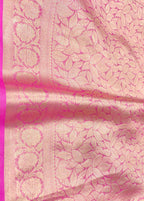 Pink Banarasi Handloom Pure Tissue Silk Brocade Saree - Luxurion World