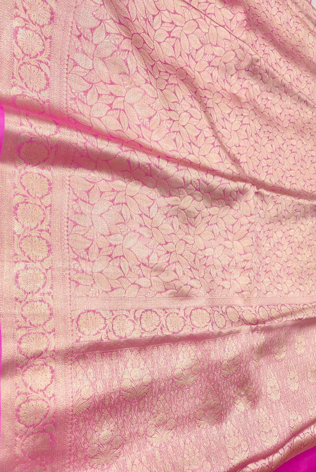 Pink Banarasi Handloom Pure Tissue Silk Brocade Saree - Luxurion World