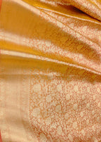Orange Banarasi Handloom Pure Tissue Silk Brocade Saree - Luxurion World