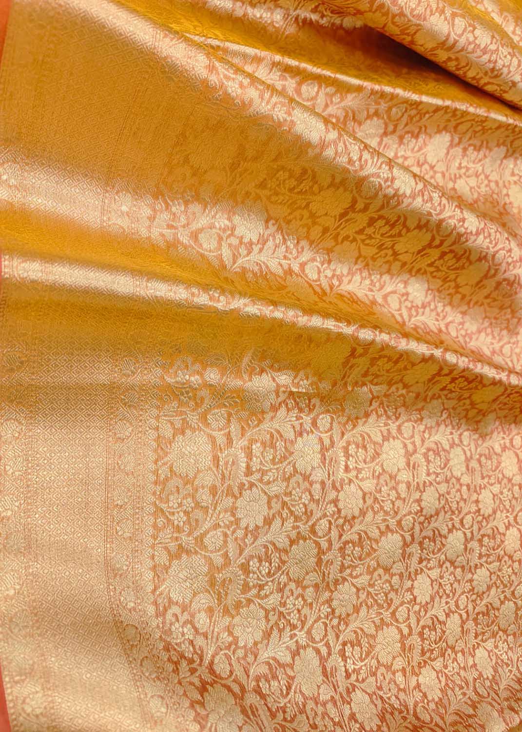 Orange Banarasi Handloom Pure Tissue Silk Brocade Saree - Luxurion World