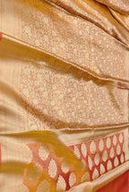 Orange Banarasi Handloom Pure Tissue Silk Brocade Saree - Luxurion World