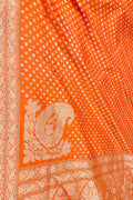 Orange Banarasi Handloom Pure Katan Silk Koniya Design Saree - Luxurion World
