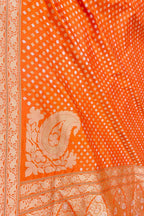 Orange Banarasi Handloom Pure Katan Silk Koniya Design Saree - Luxurion World