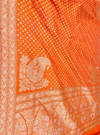 Orange Banarasi Handloom Pure Katan Silk Koniya Design Saree - Luxurion World