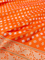 Orange Banarasi Handloom Pure Katan Silk Koniya Design Saree - Luxurion World
