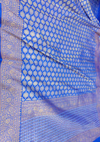 Blue Banarasi Handloom Pure Katan Silk Kadwa Tanchui Brocade Saree - Luxurion World
