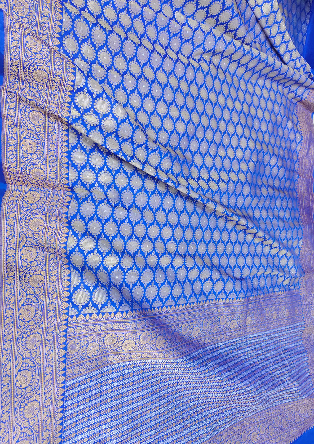 Blue Banarasi Handloom Pure Katan Silk Kadwa Tanchui Brocade Saree - Luxurion World